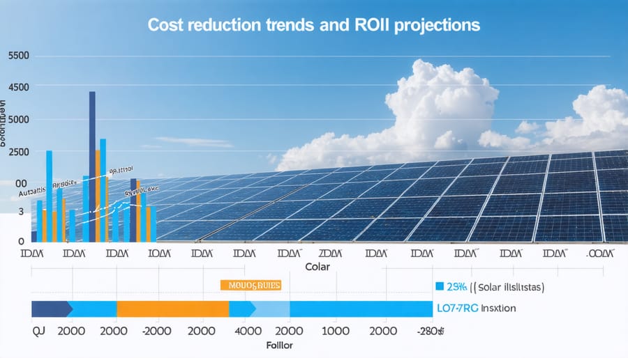 Graph displaying solar energy cost reduction curves and return on investment analysis