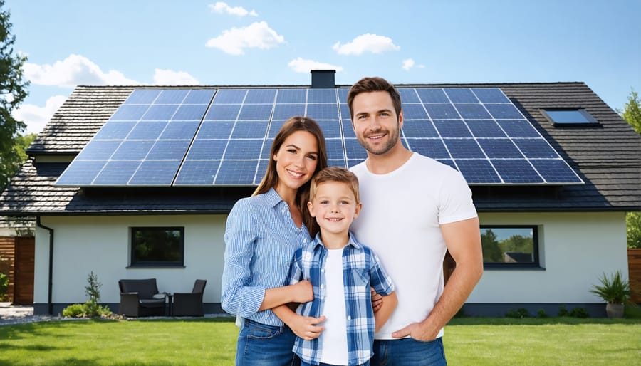 Happy homeowners with their solar panel installation financed through zero interest loan