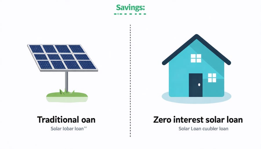 Side-by-side comparison chart showing cost savings between traditional and zero interest solar loans