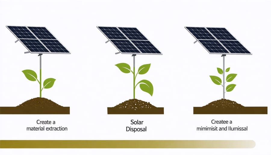 Circular diagram illustrating the complete lifecycle of a solar panel including manufacturing, use, and end-of-life phases