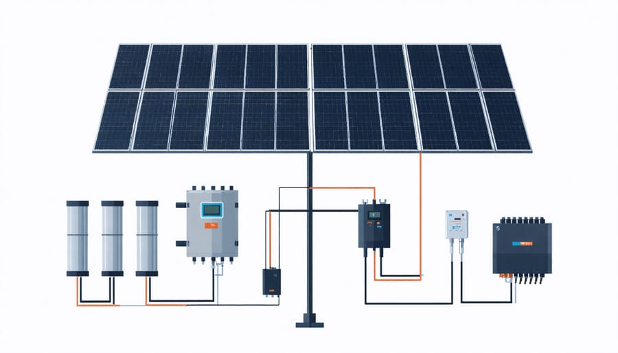 Technical diagram of decentralized solar system components and their connections