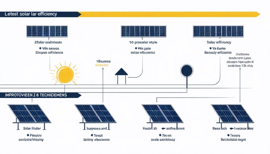 Technical diagram comparing traditional and new solar panel technologies with efficiency metrics
