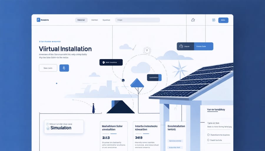 Computer screen displaying 3D virtual reality solar installation training program