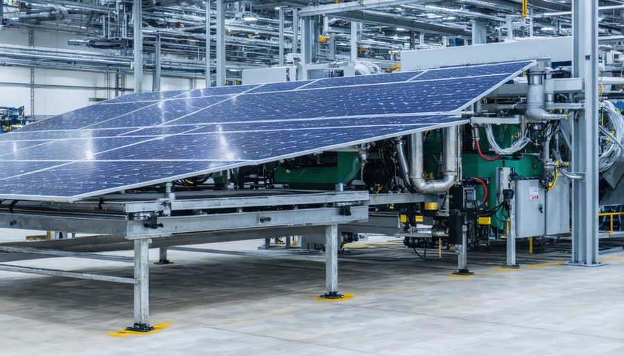 Industrial solar panel recycling facility with automated processing equipment