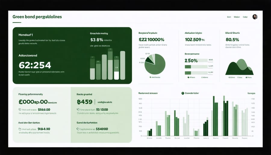 Digital dashboard displaying key performance indicators for green bond-funded solar projects