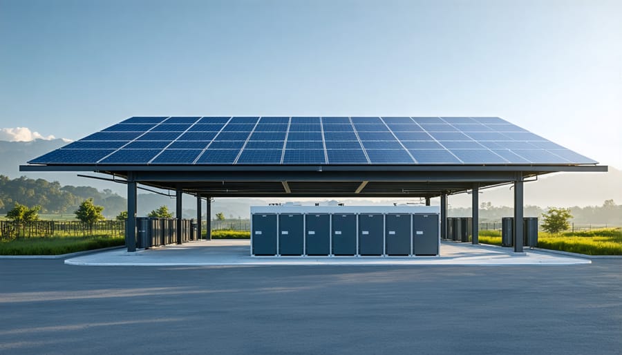 Large-scale battery storage installation adjacent to solar farm