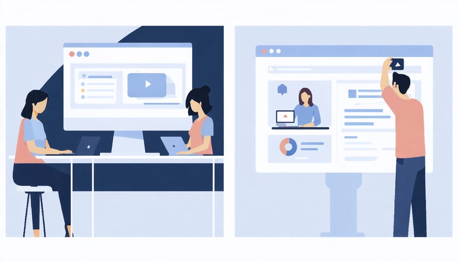 Hybrid learning environment showing digital solar training platform and practical installation work