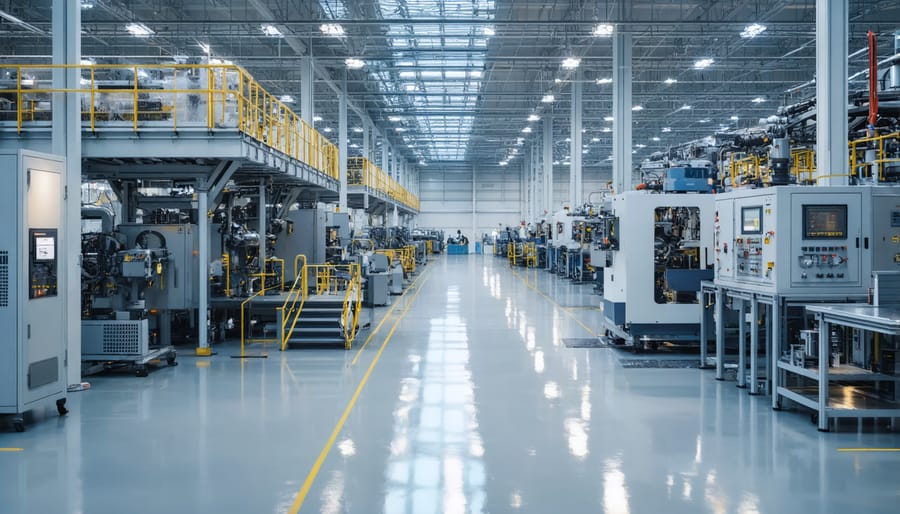 Industrial production line manufacturing wind-solar hybrid system components with robotic assembly