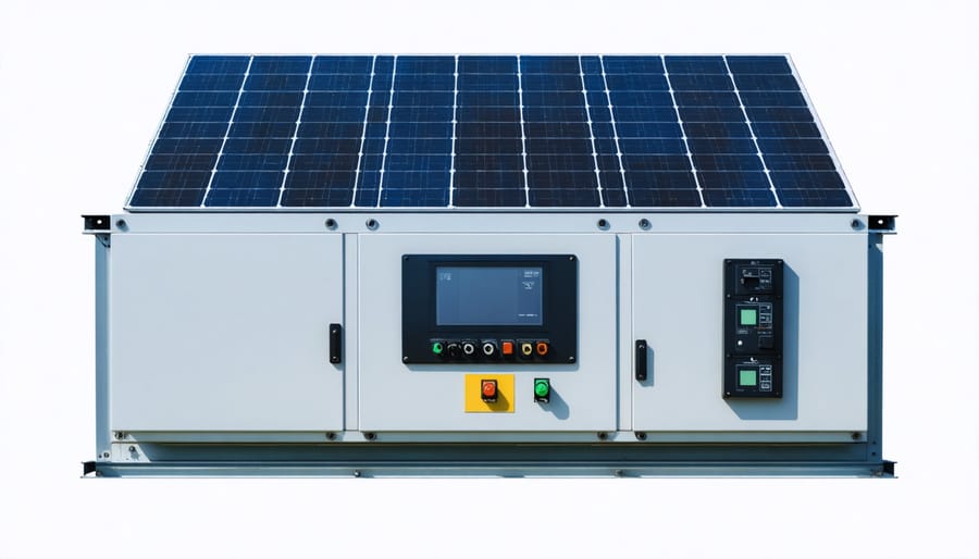 Installation setup of a 3-phase solar inverter system with monitoring equipment