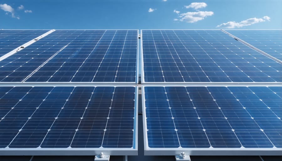 Visual comparison between black monocrystalline and blue multicrystalline solar panels