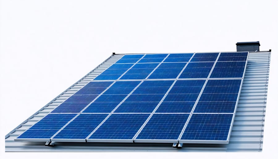 Solar panels installed on a roof with directional arrows showing optimal tilt and orientation angles