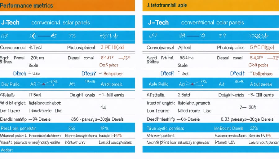 Performance comparison graph showing efficiency gains of J-Tech Solar panels versus traditional panels
