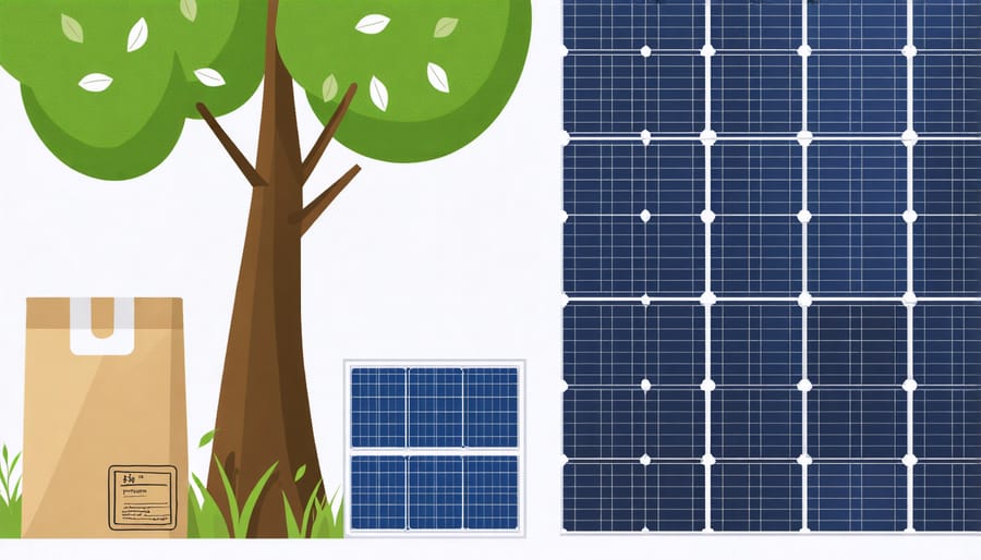 Circular diagram showing the lifecycle of recyclable solar panel packaging materials
