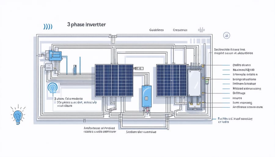 Technical diagram illustrating the main components and working principles of a 3-phase solar inverter