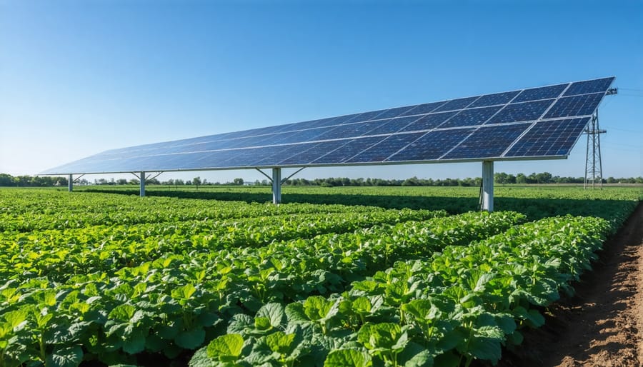 Weather monitoring and soil sensor equipment in solar farm setting