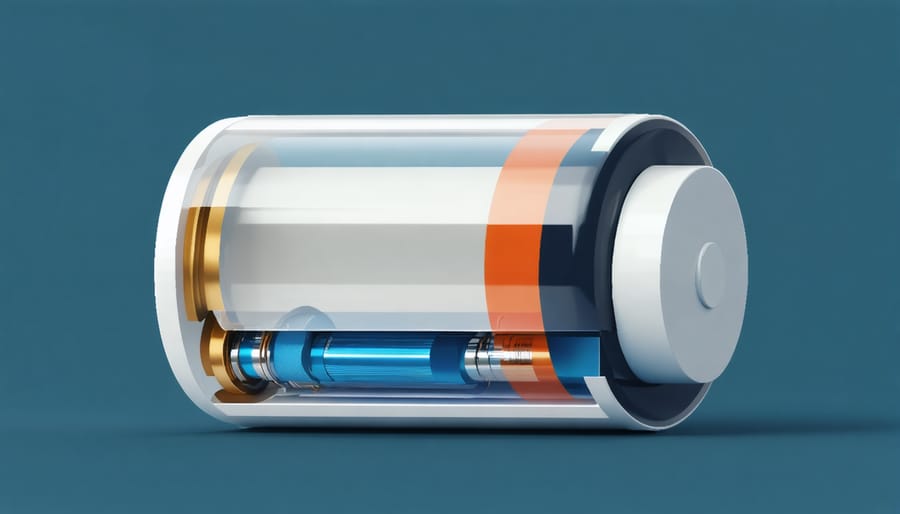 Technical diagram showing the internal components and structure of a modern lithium-ion battery cell