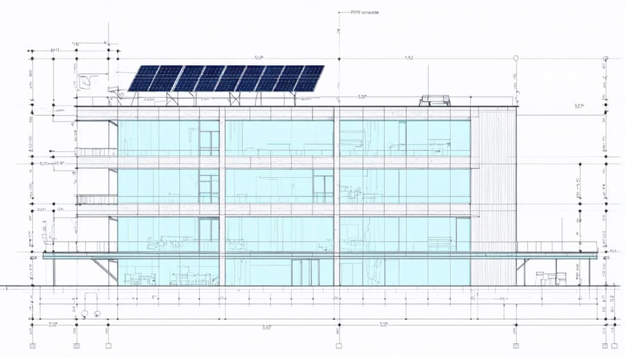 Technical diagram illustrating how BIPV panels connect to building's electrical infrastructure