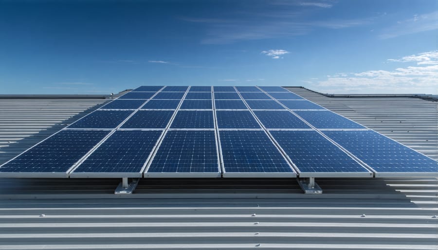 Maintenance technician using digital device to monitor solar installation
