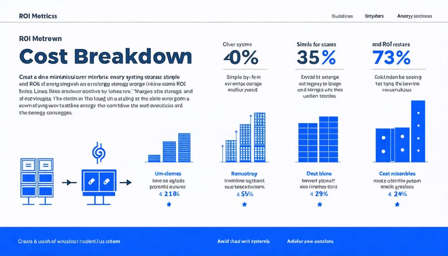 Visual representation of energy storage system costs, maintenance expenses, and return on investment projections