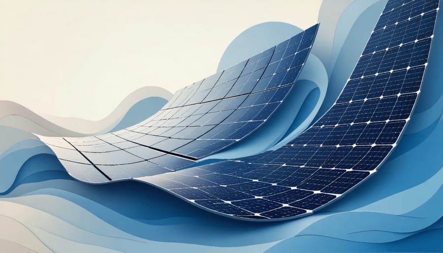 Rolled flexible solar panel material unfurling against white background