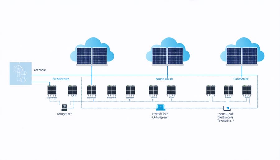 Schematic showing the integration of on-premises and cloud storage components in a hybrid solar data system