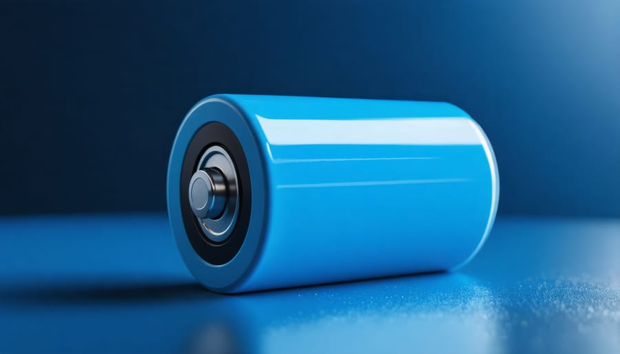 Close-up of lithium iron phosphate battery cells in modular arrangement