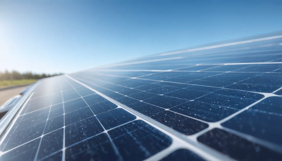 Macro view of monocrystalline solar photovoltaic cells showing detailed surface structure