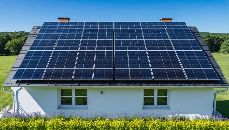 Off-grid solar panel array with battery storage system and inverter components