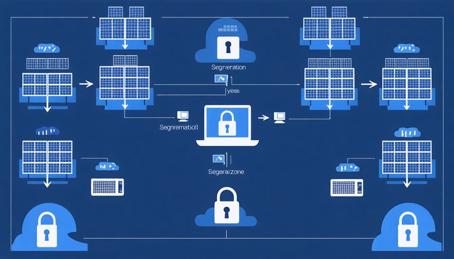 Detailed diagram of secure network architecture for solar PV grid systems