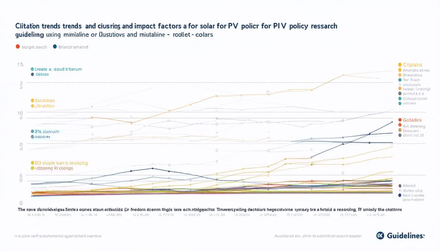 Line graph depicting rising trends in solar policy research citations and impact factors from 2010-2023