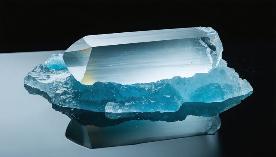 Silicon crystal ingot being lifted from molten silicon in manufacturing facility