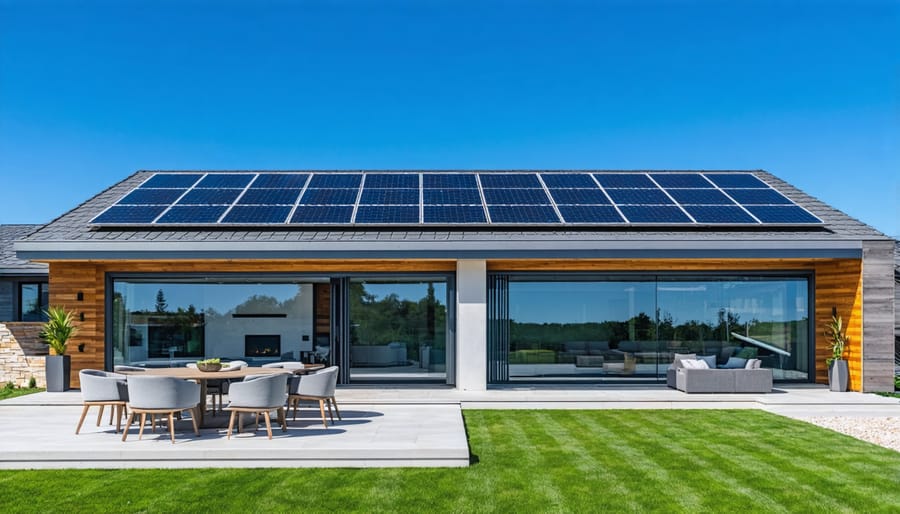 Modern home with integrated solar panels and smart technology features