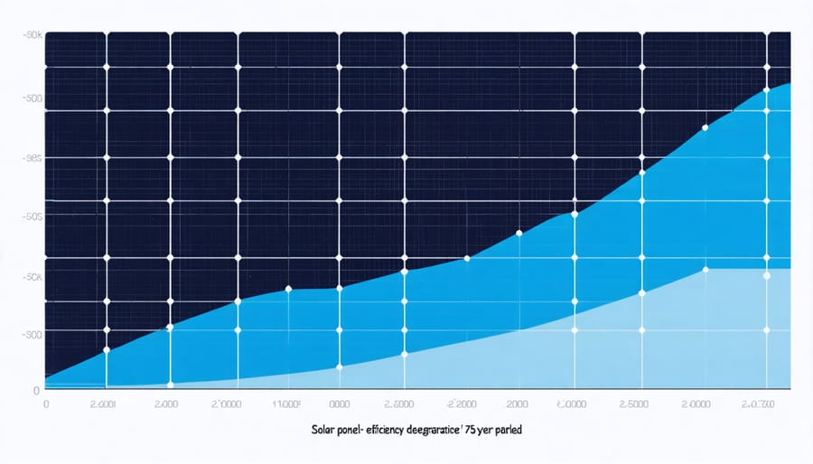 Line chart depicting the gradual decrease in solar panel performance over 25 years of operation