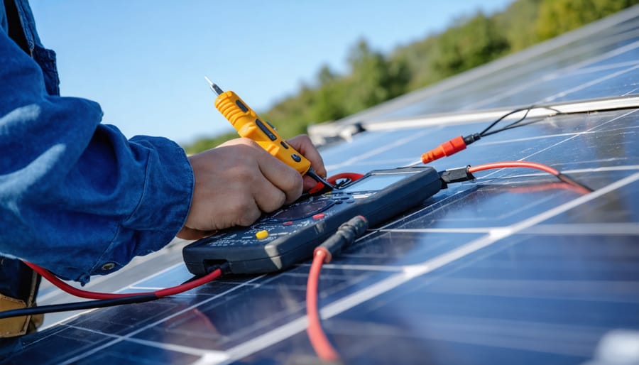 Electrical testing of solar panel connections using digital multimeter