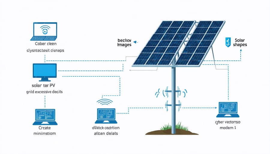 Illustration of multiple cyber attack entry points in a solar power grid infrastructure