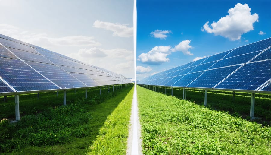 Before and after comparison of land transformed for solar farm development