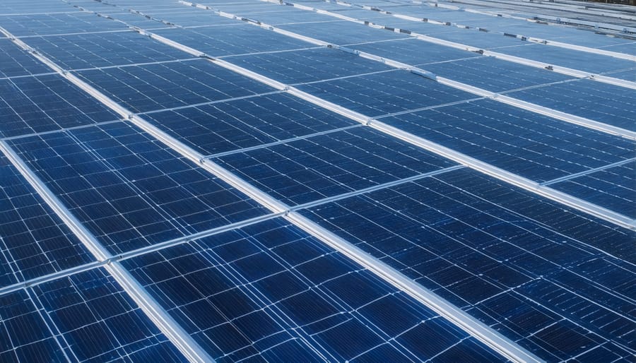 Solar panel manufacturing clean room with automated assembly line and crystalline silicon wafers