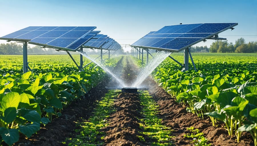 Solar panels and water pump system installed in agricultural field