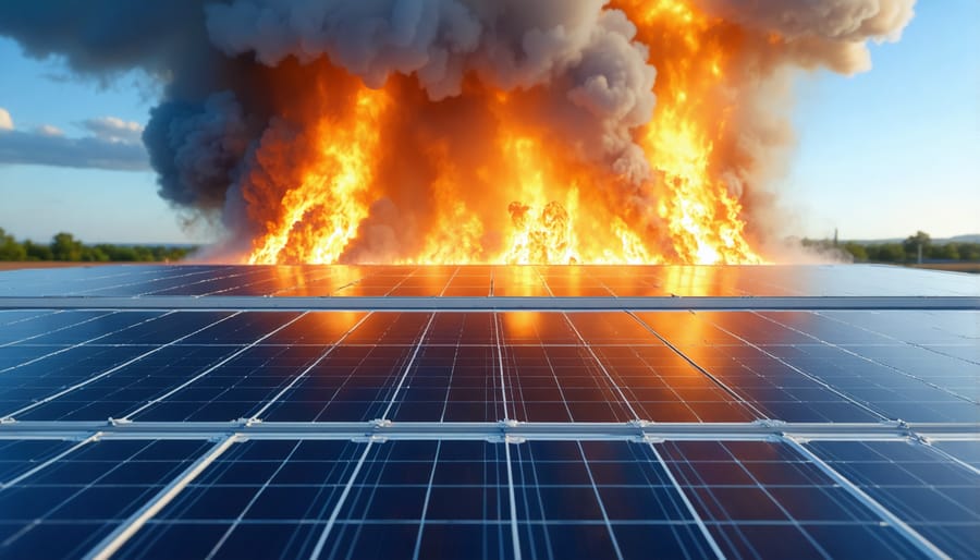 Solar panel array with visible heat distortion rising from surface