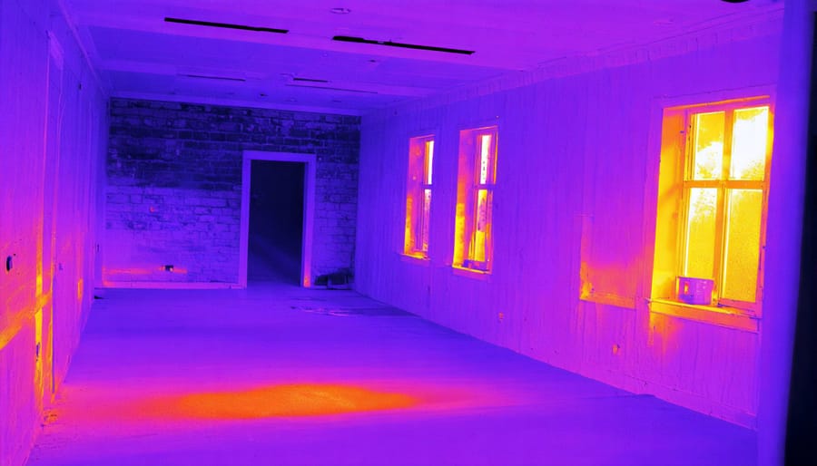 Solar technician using thermal camera for preventive maintenance inspection