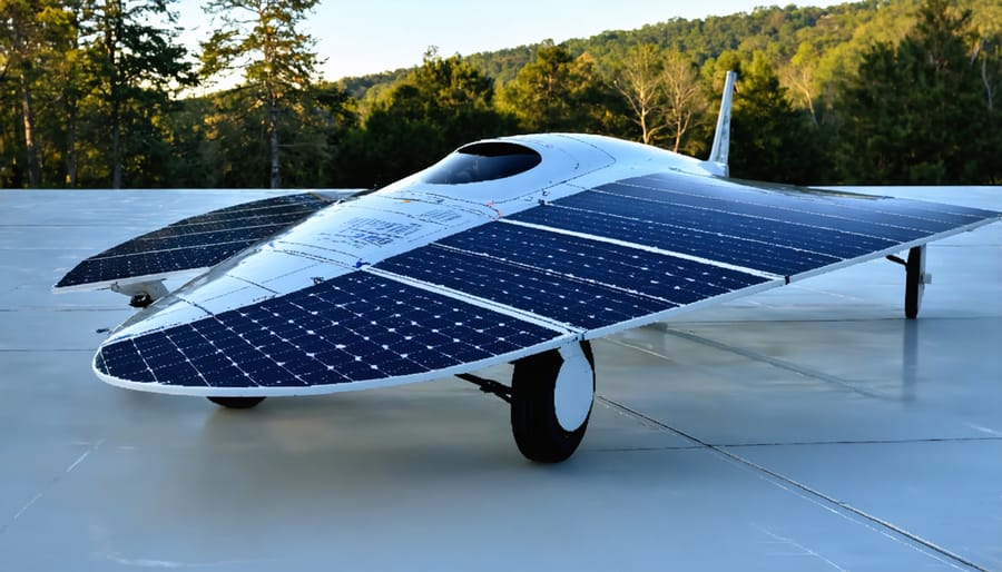 UVA solar-powered vehicle with photovoltaic panels covering the streamlined body