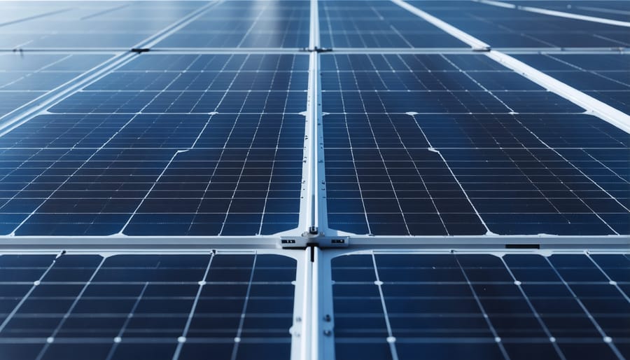 Close-up of 3D-printed aluminum mounting bracket with lattice structure holding solar panel