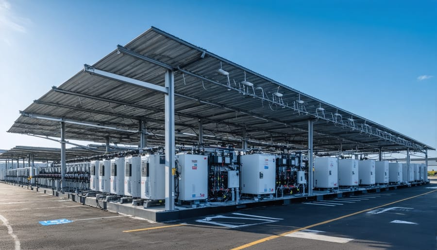 Industrial battery storage system for backup power in manufacturing facility