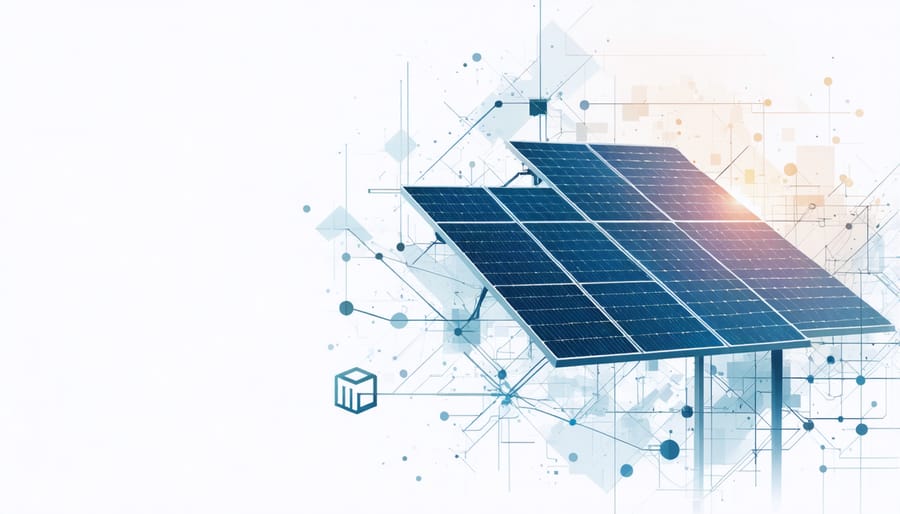 Illuminated fiber optic cables representing blockchain network infrastructure with solar technology