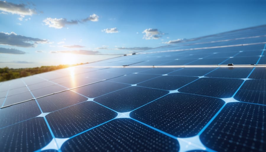 Engineer examining advanced solar cell technology in manufacturing facility