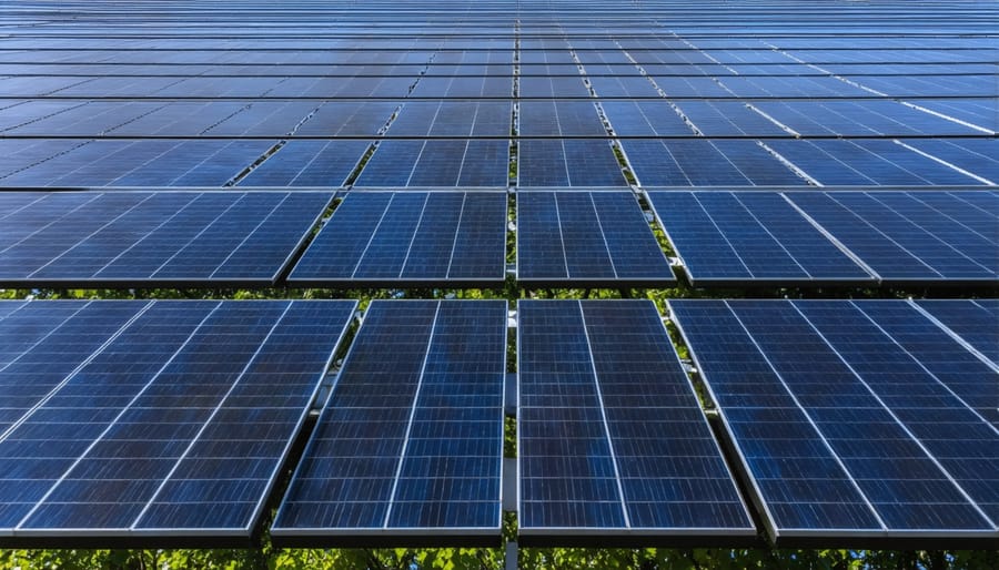 Solar panel partially shaded by tree branches showing uneven light distribution