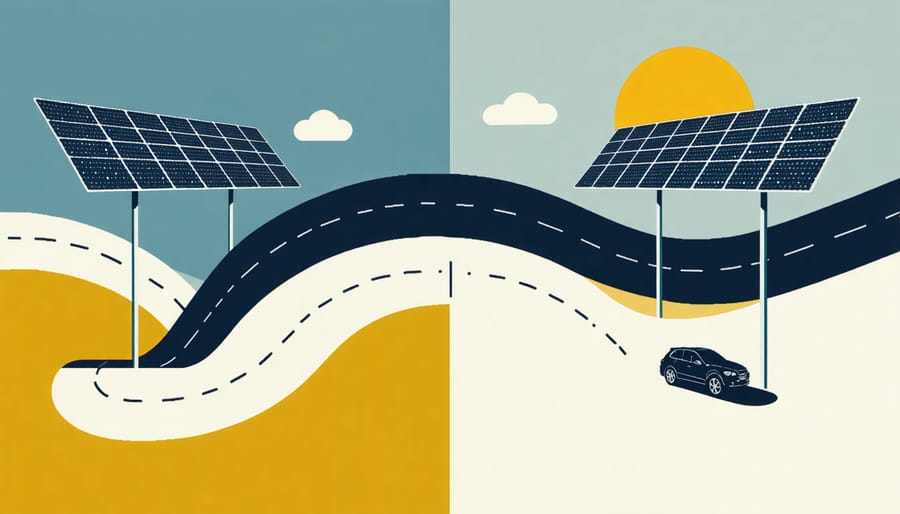 Aerial view of complex highway intersection showing multiple route options