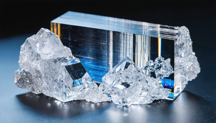 Comparison of monocrystalline and polycrystalline silicon ingots showing different crystal structures