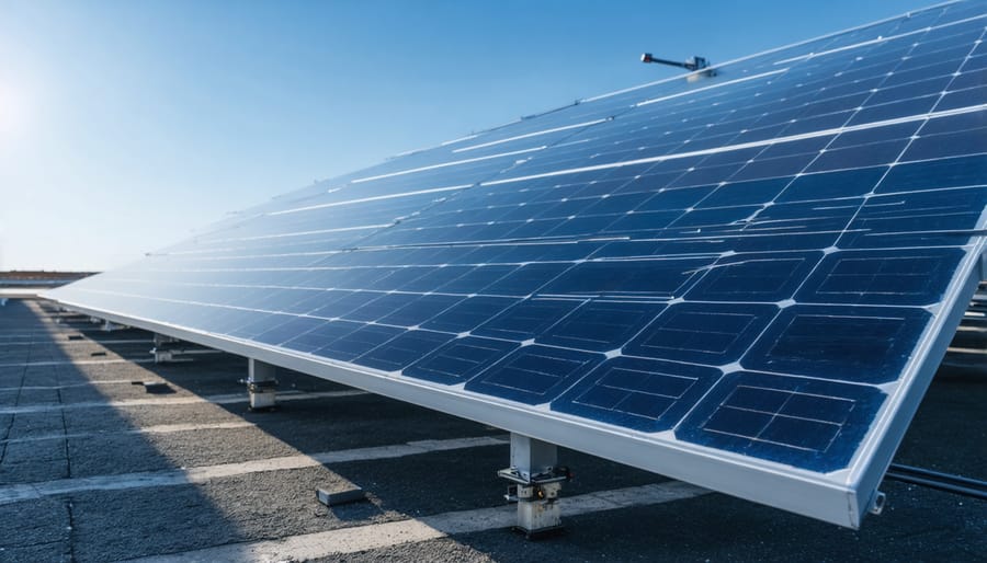 Solar panel manufacturing facility with silicon wafers on automated production line