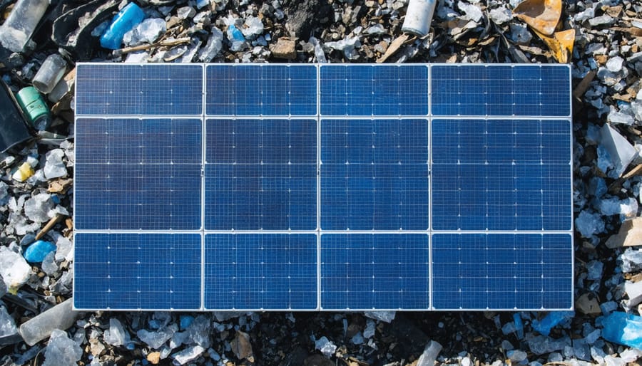 Technician separating layers of solar panel showing component materials